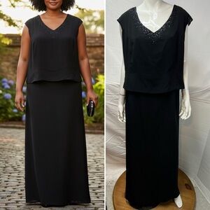 Montage Mon Cheri Women’s Plus Size 26 Long Black Beaded Formal Gown Dress